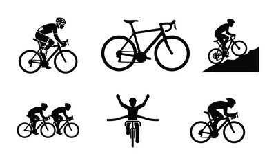 Naklejka premium Silhouette graphics of cyclists in various riding positions and actions