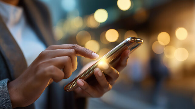 Hand hovering over send button on phone in a closeup decision moment with subtle tension blurred background and copy space