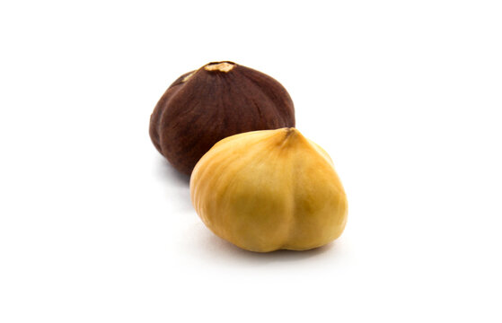  Two Hazelnuts isolated on white background