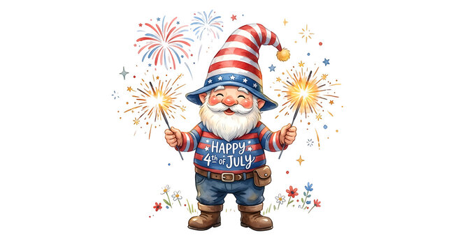 Festive uncle sam illustration with fireworks for independence day celebrations