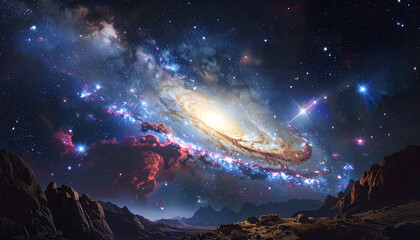 Vibrant galaxy and stars in deep space