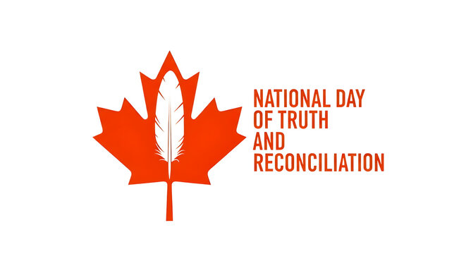 National Day of Truth and Reconciliation orange maple leaf with feather symbol isolated on transparent background graphic