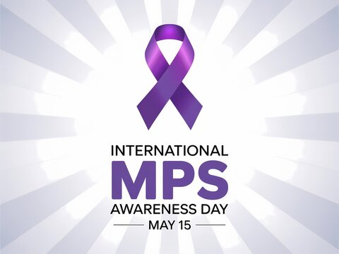 International mps awareness day poster with purple ribbon on a light background