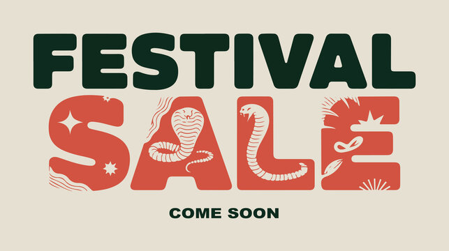 Festival sale banner with cobra and abstract elements