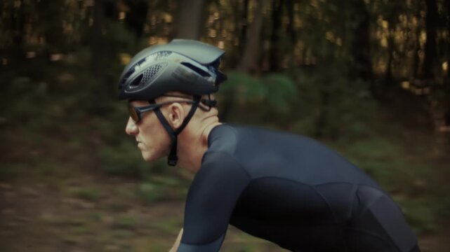 Riding Fast Morning Forest. High Performance Cycling Workout for Triathlon