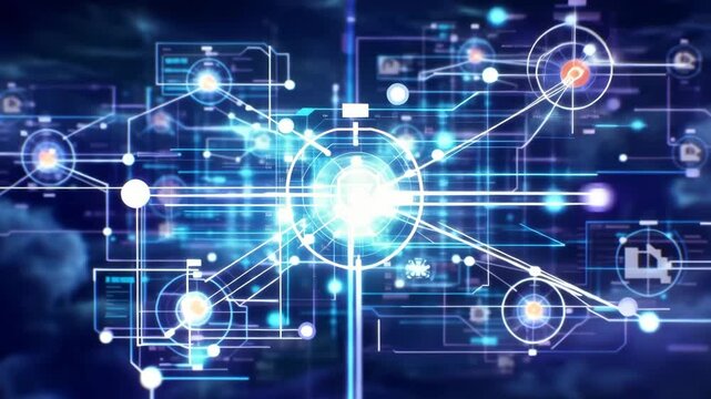 An abstract blue digital background featuring a global network connection with a world map globe and glowing data light concepts for modern business communication and technology science design