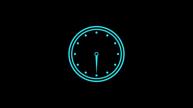 White clock on black background animation day time. Footage. Transparent background.8 o'clock. Time deadline concept. Timelapse