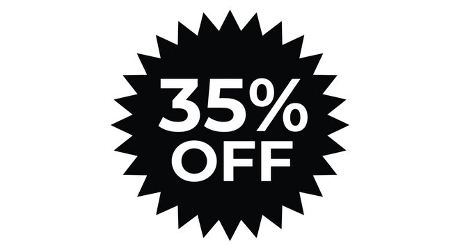 sale starburst icon with thirty five percent off text black silhouette