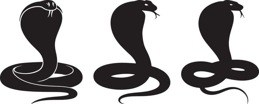 Three black cobra snake silhouettes coiled and upright