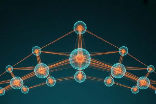Abstract molecular structure with glowing orbs and network lines, molecular