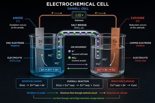 Electrochemical Daniell Cell Working Principle 3D Chemistry Infographic