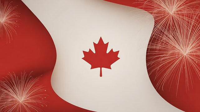 Close-up of canadian flag with fireworks maple leaf north america fire cracker canadian national patriotic celebration fireworks government abstract illustration background excitement
