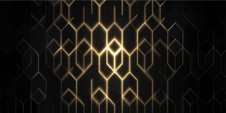 This seamless vector illustration features a dark geometric honeycomb pattern with a metallic hexagonal grid texture that creates an abstract backdrop of cell structures for a modern wallpaper design