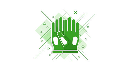Fototapeta premium Green Protective Gloves Icon With Abstract Geometric Design on White Background, Minimalist