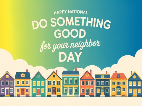 Happy national do something good for your neighbor day illustration with colorful houses and clouds