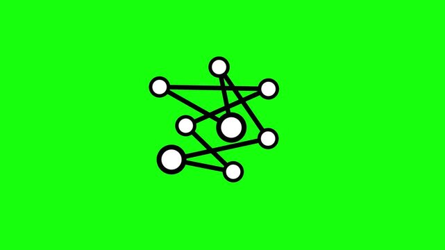 Connected dots network icon, network connection symbol animation, data, internet. HD video with chroma key, green screen for transparent background.