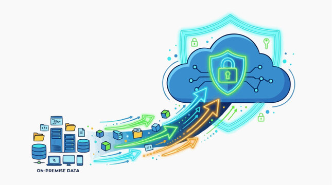 Securing Digital Realms: Illustrative depiction of data security, a digital cloud shielded by a protective lock, suggesting robust safety measures and the protection of confidential information. 