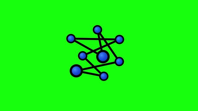 Connected dots network icon, network connection symbol animation, data, internet. HD video with chroma key, green screen for transparent background.