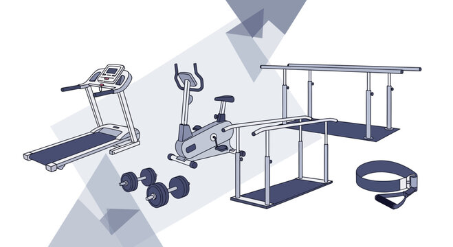 Gym Equipment Illustration, Fitness Training Essentials Illustrated in Modern Monochrome Style