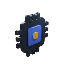 3D CPU Processor Chip Icon Dark Navy Blue Yellow Hardware Symbol Transparent Background © egorka87