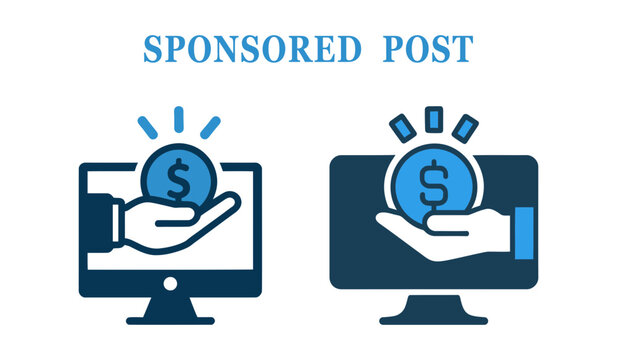 Hand holding dollar coin from screen, representing sponsored posts and online advertising
