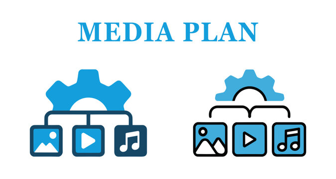 Media plan with gear icon, representing multi channel content strategy