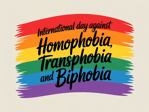 International day against homophobia, transphobia and biphobia text on rainbow flag background