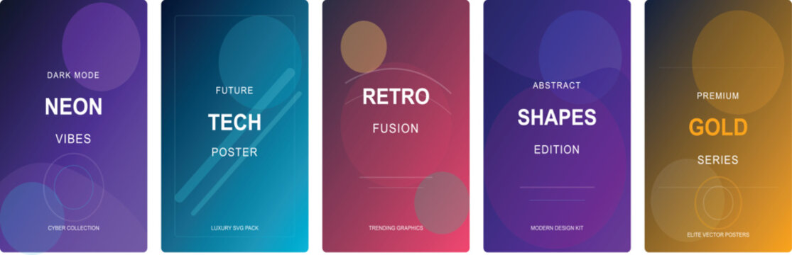 Retro, neon, and futuristic shapes, gold series, tech vibes, editable vector graphics