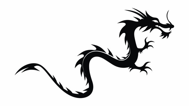 Crawling dragon silhouette fierce posture on white background