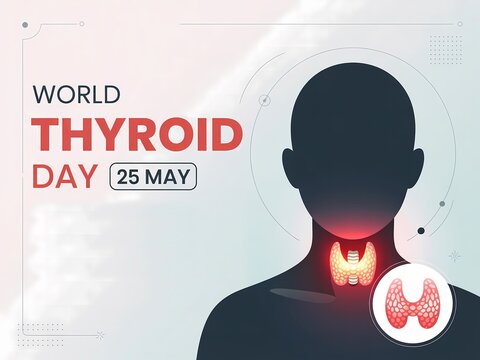 World thyroid day awareness poster with human silhouette and thyroid gland illustration