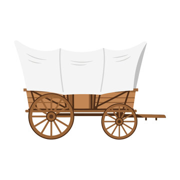 Historic wooden covered wagon vector illustration, an iconic symbol of pioneer travel and frontier expeditions