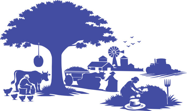 Traditional Rural Farming Scene
