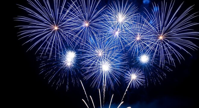 Spectacular blue fireworks display for 4th of july independence day celebration