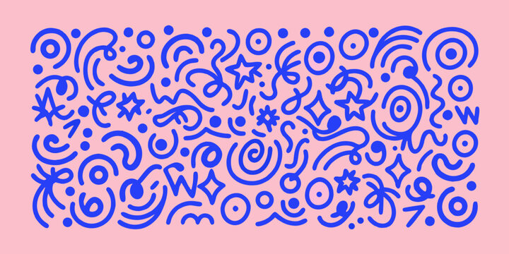 blue doodle pattern with abstract shapes on pink background
