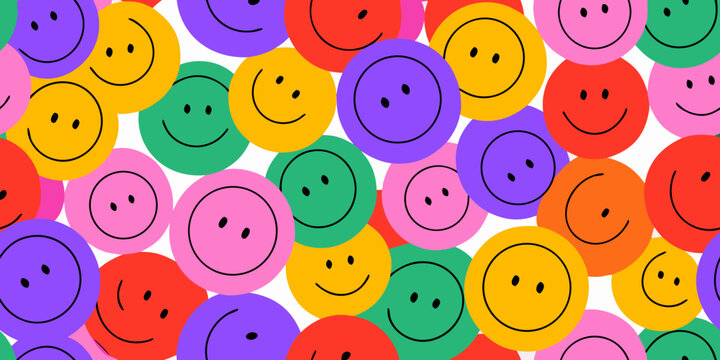 Colorful smiley face pattern dense collage of happy expressions