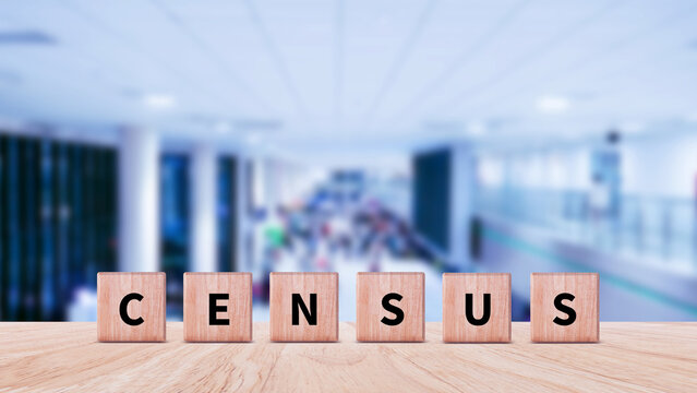 Census words from wooden blocks with letters. official count or survey of population, census concept, international markets, currency exchange, financial trends, economic analysis, not ai