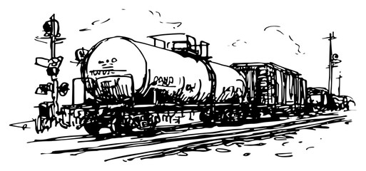 Railway tanker wagon transporting liquid cargo on tracks in expressive hand drawn sketch style © AdrianGebert