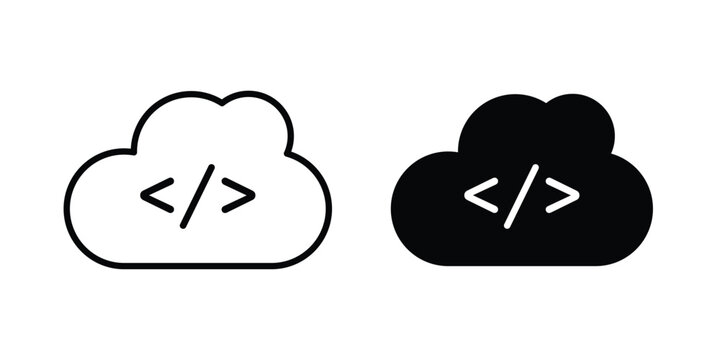 Cloud code icon on white background, simple icons.