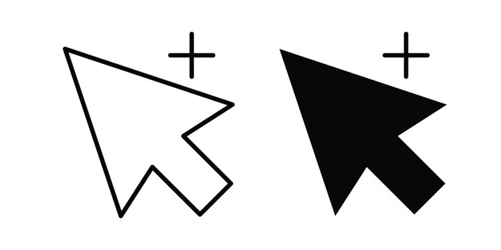 Cursor plus icon on white background, simple icons.