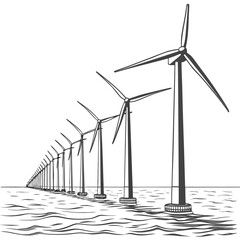 Offshore wind turbines realistic vector drawing on a white background © rrr