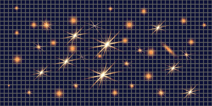 Golden Sparkle Stars On Grid Background Abstract Glowing Light Effect Technology Theme