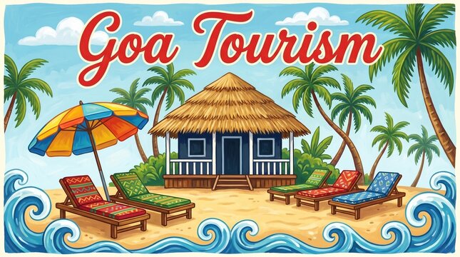 Goa tourism beach landscape illustration vector
