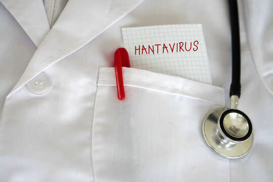 Hantavirus. handwritten note in the pocket of a healthcare professional's coat