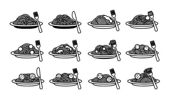 set of spaghetti plate icon vector illustration isolated on white background
