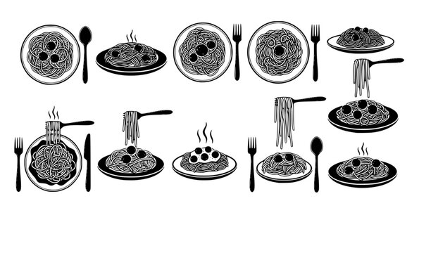 set of spaghetti plate icon vector illustration isolated on white background

