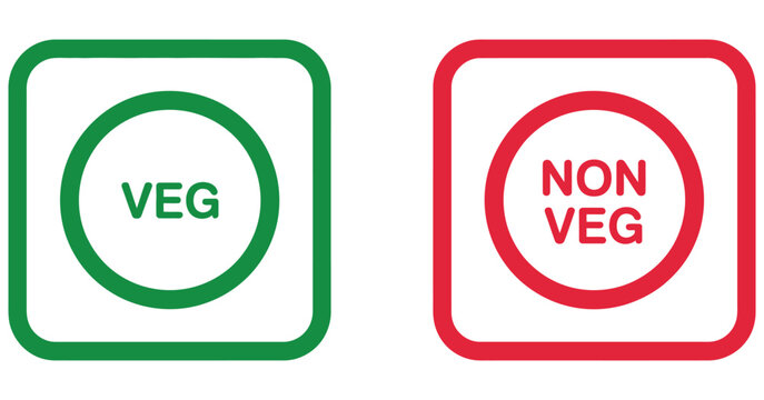 Veg and Non Veg Food Icons with Green Dot and Red Square Label Vector Illustration