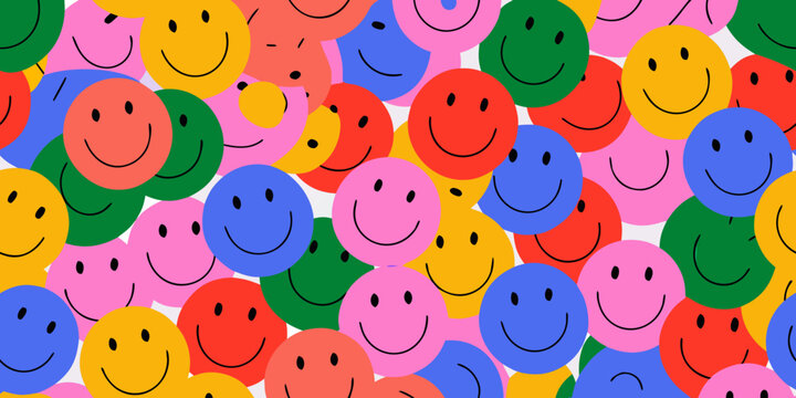 Colorful smiley face pattern dense collage of happy expressions