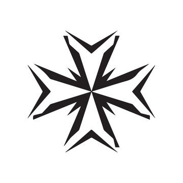 Black Maltese cross vector icon representing heraldry, medieval history, and knightly orders. Ideal for logo design and symbolic illustrations