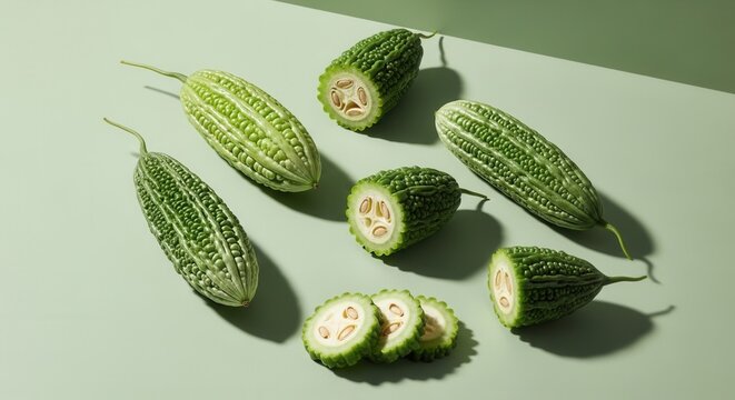 Vibrant Bitter Melon Fresh Produce Arrangement Minimalist Style