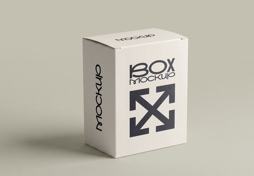 Perspective View of White Vertical Cardboard Box Mockup on Neutral Editable Background for Product Packaging Design Showcase